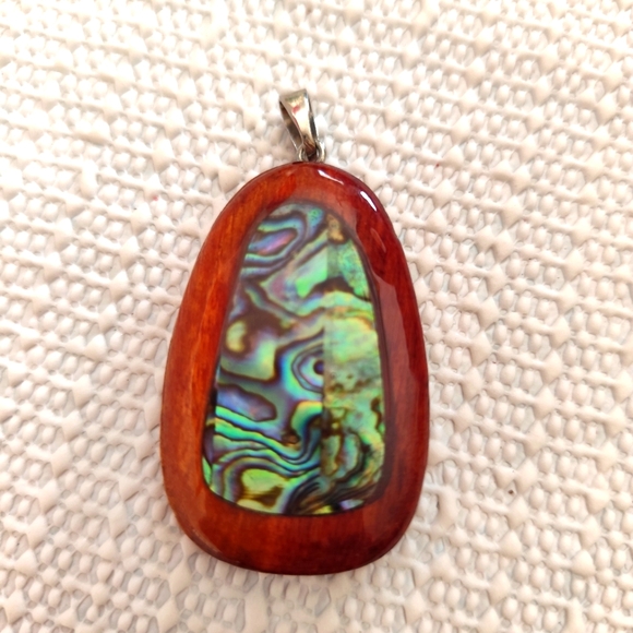4/$50⭐️Abalone Inlayed  Wooden Pendant - Picture 1 of 6